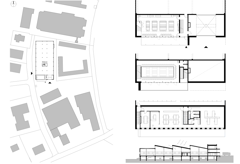 Lageplan, Grundriss, Schnitt; Foto: architektur + raum